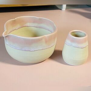 Custom Ceramic Flower Shaped Matcha and Whisk Set